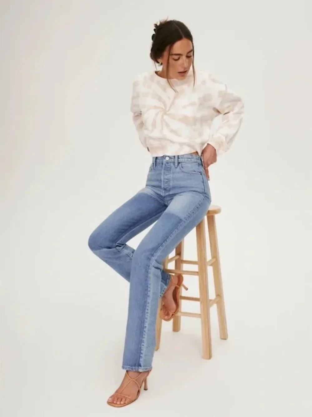 Reformation Cynthia Shadow High Rise Denim Patchwork Jeans in Niagara👖sz 29